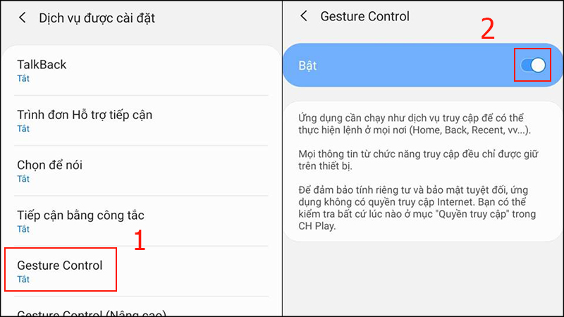 Kích hoạt Gesture Control